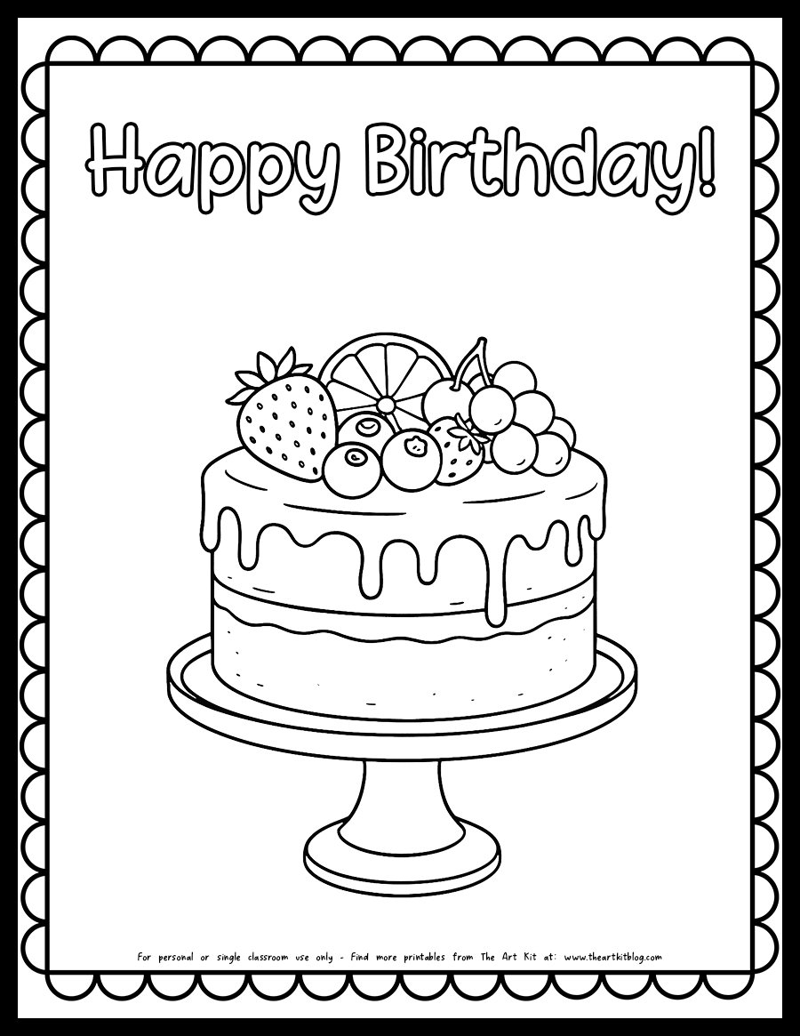 Happy birthday cake coloring page the art kit Copy The Art Kit