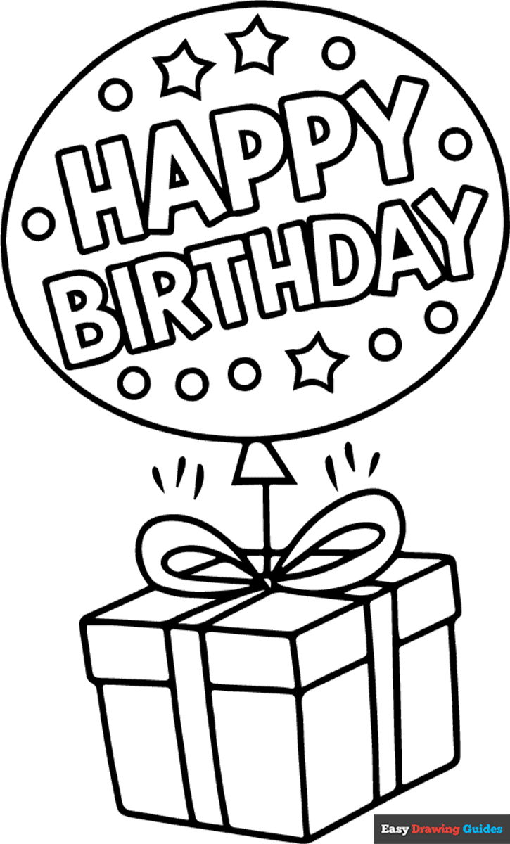 Happy Birthday Card Flying Present Coloring Page Easy Drawing Guides