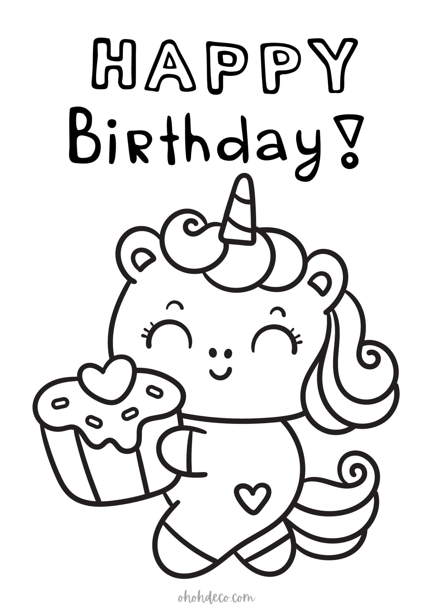 Happy birthday coloring page 3 Ohoh Deco