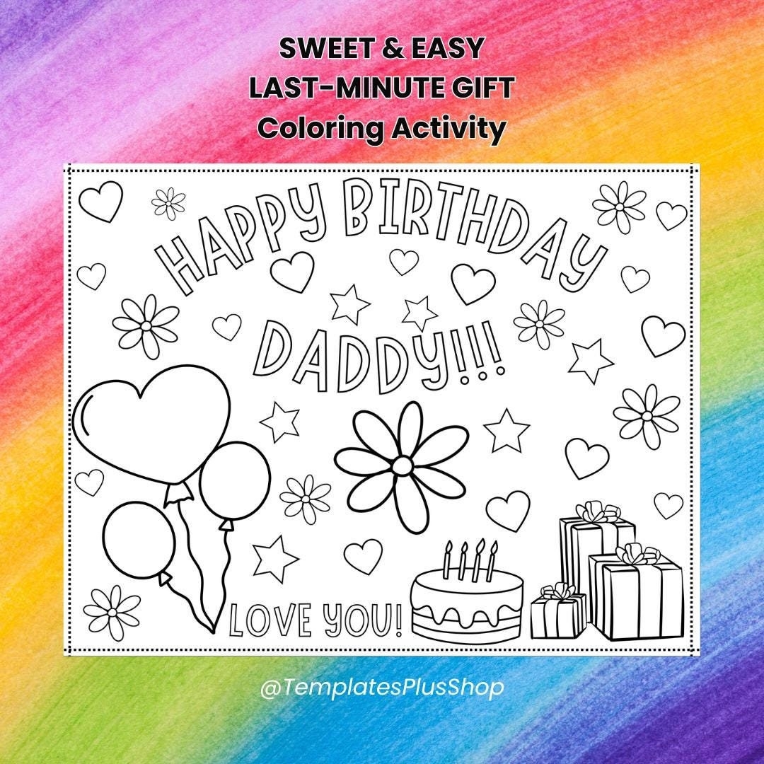 Happy Birthday Daddy Coloring Card Printable Kids Activity For Dad s Special Day digital Download Etsy