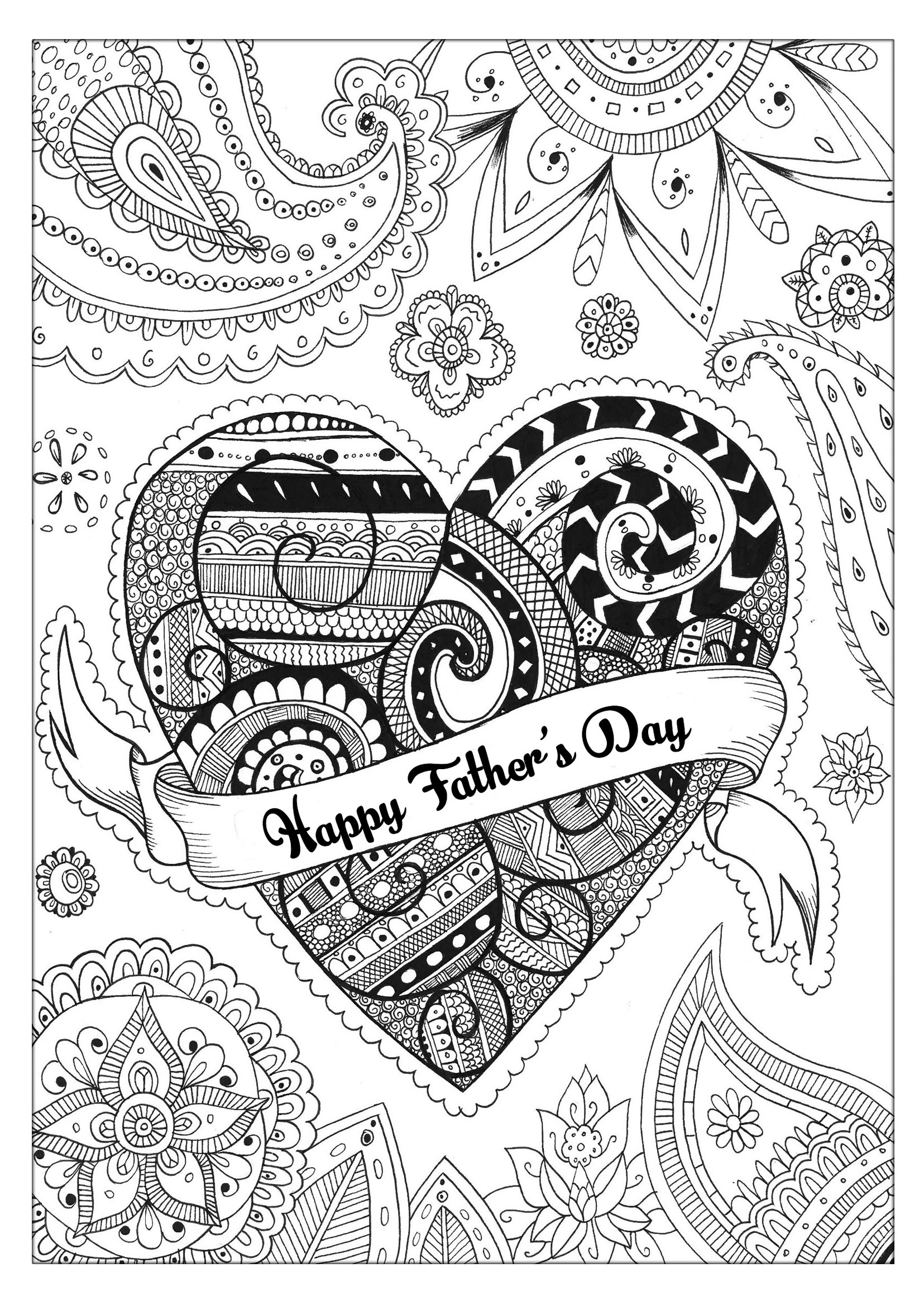 Happy Father s Day Complex Zentangle Heart Father s Day Coloring Pages