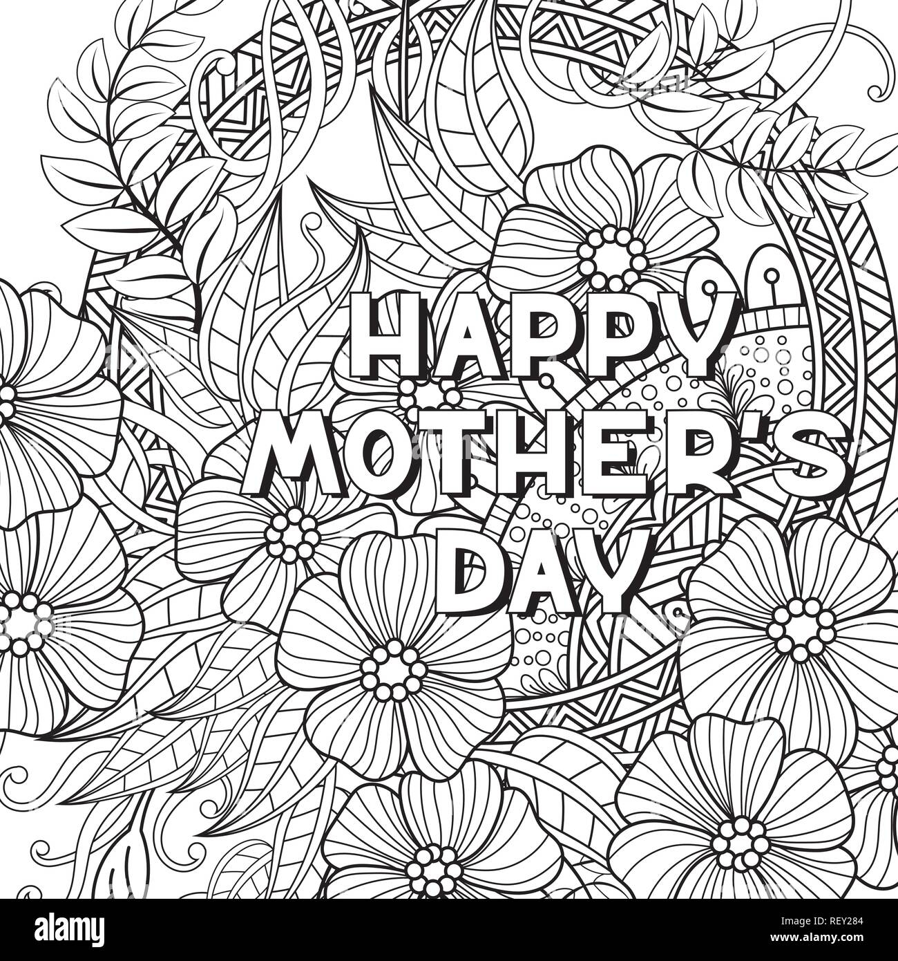 Happy Mother s Day Coloring Page For Adult Coloring Book Black And White Vector Illustration Isolated On White Background Stock Vector Image Art Alamy