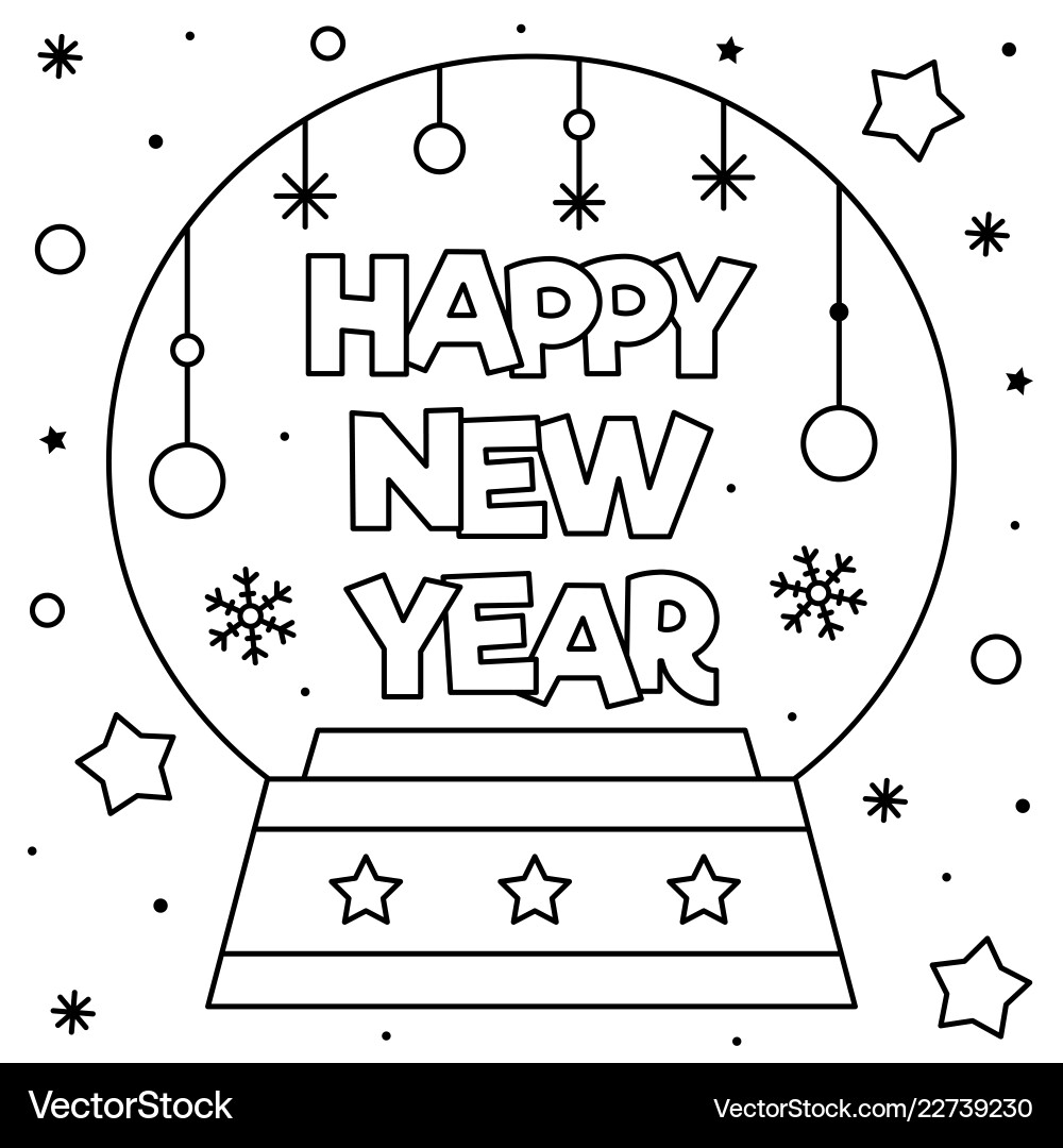 Happy New Year Coloring Page Festive Snowflakes Royalty Free Vector VectorStock
