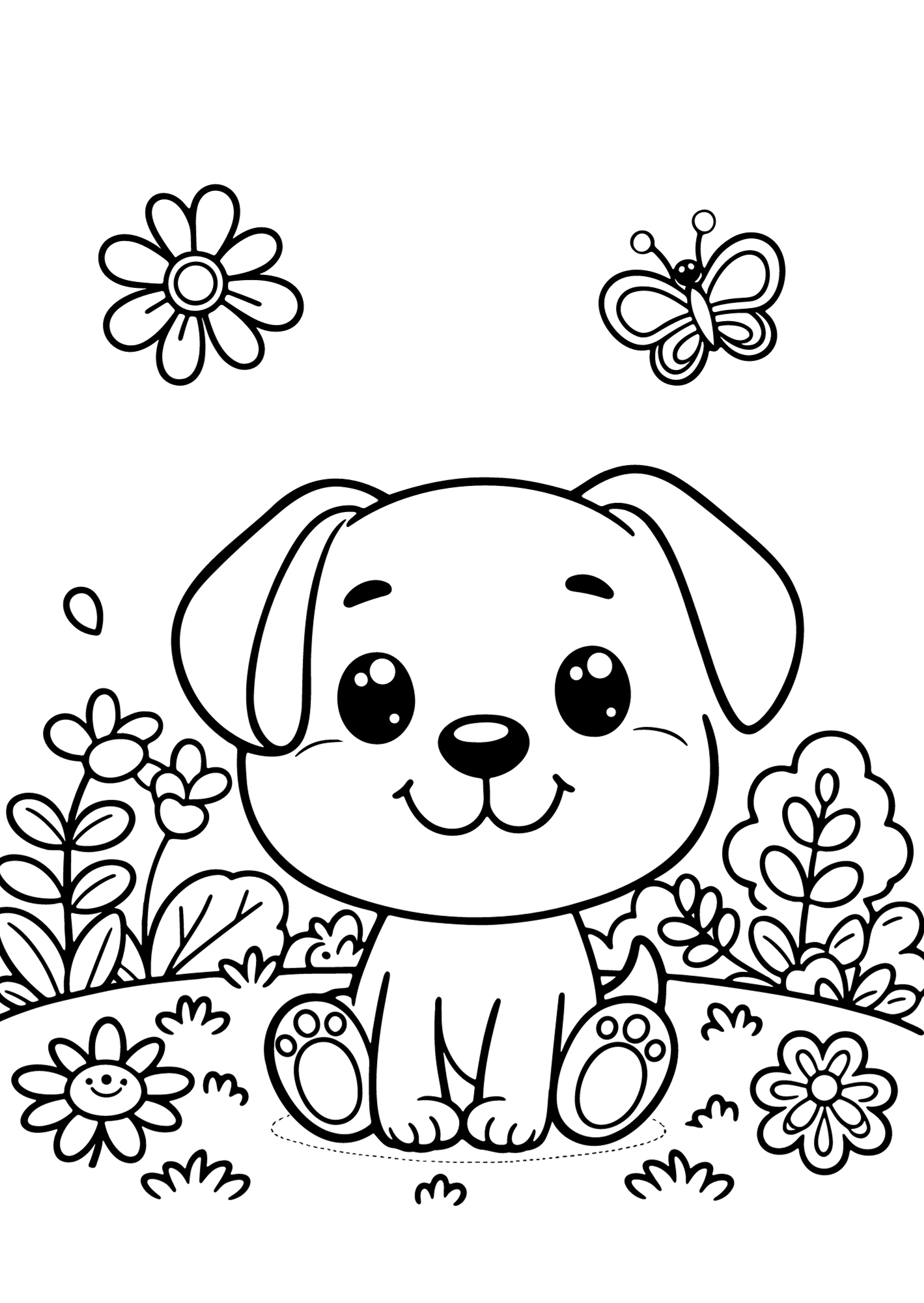 Happy Puppy Free Coloring Page
