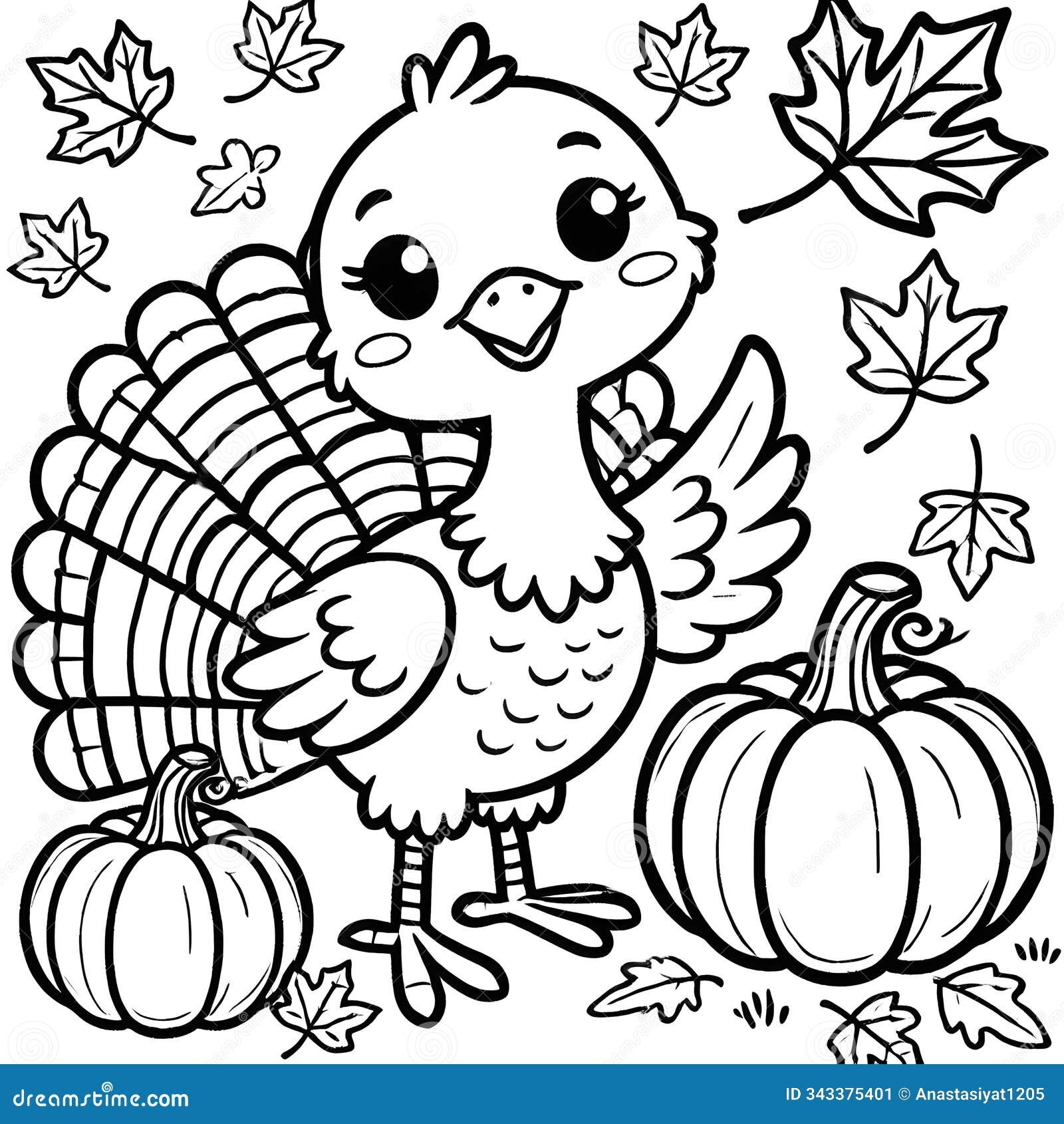 Happy Thanksgiving Turkey With Pumpkins Coloring Page For Kids Stock Illustration Illustration Of Coloring Acent 343375401