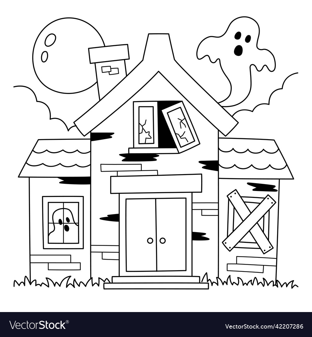 Haunted House Halloween Coloring Page For Kids Royalty Free Vector VectorStock