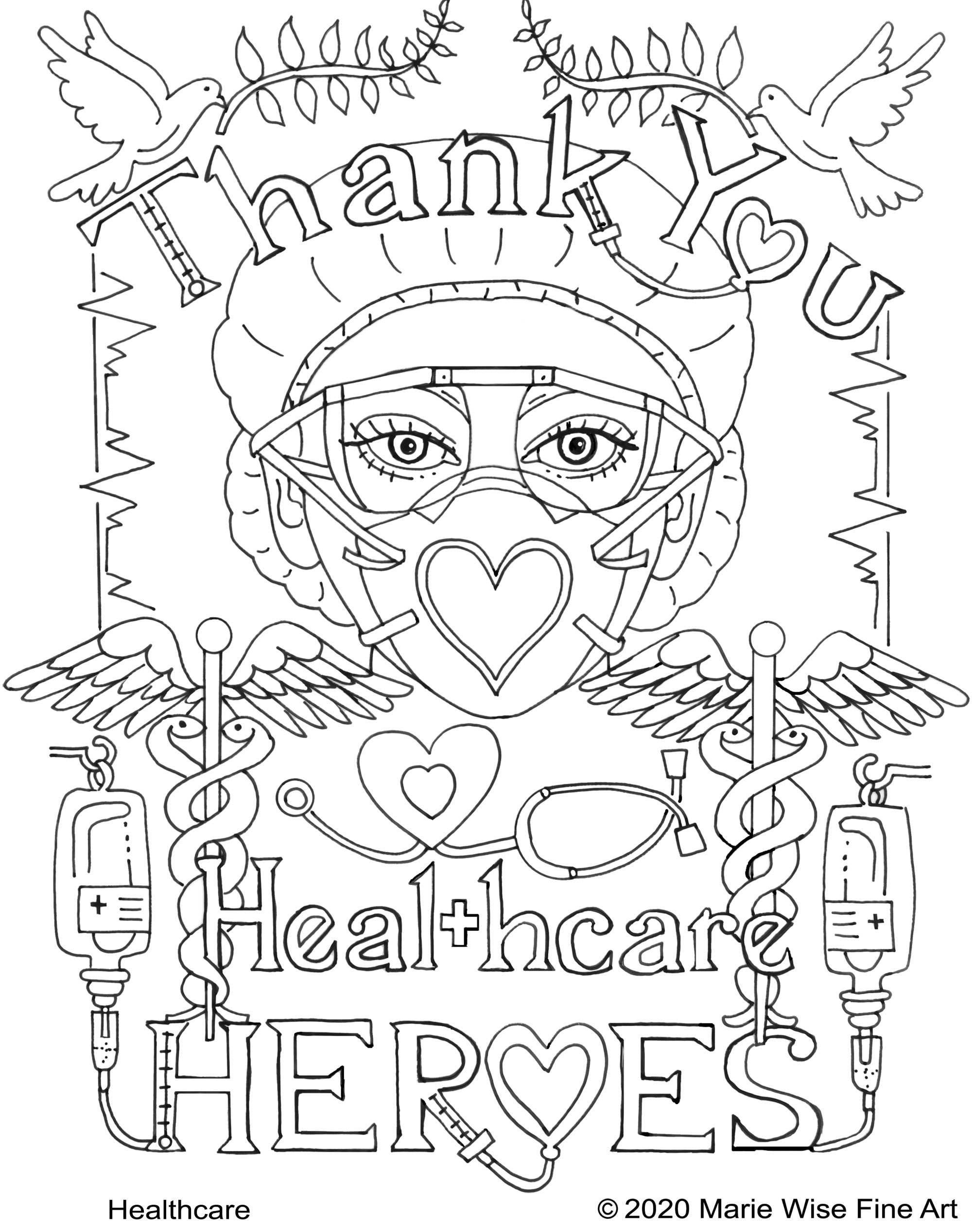 Healthcare Heroes Coloring Page Printable Thank You Gift digital Download Etsy Hong Kong