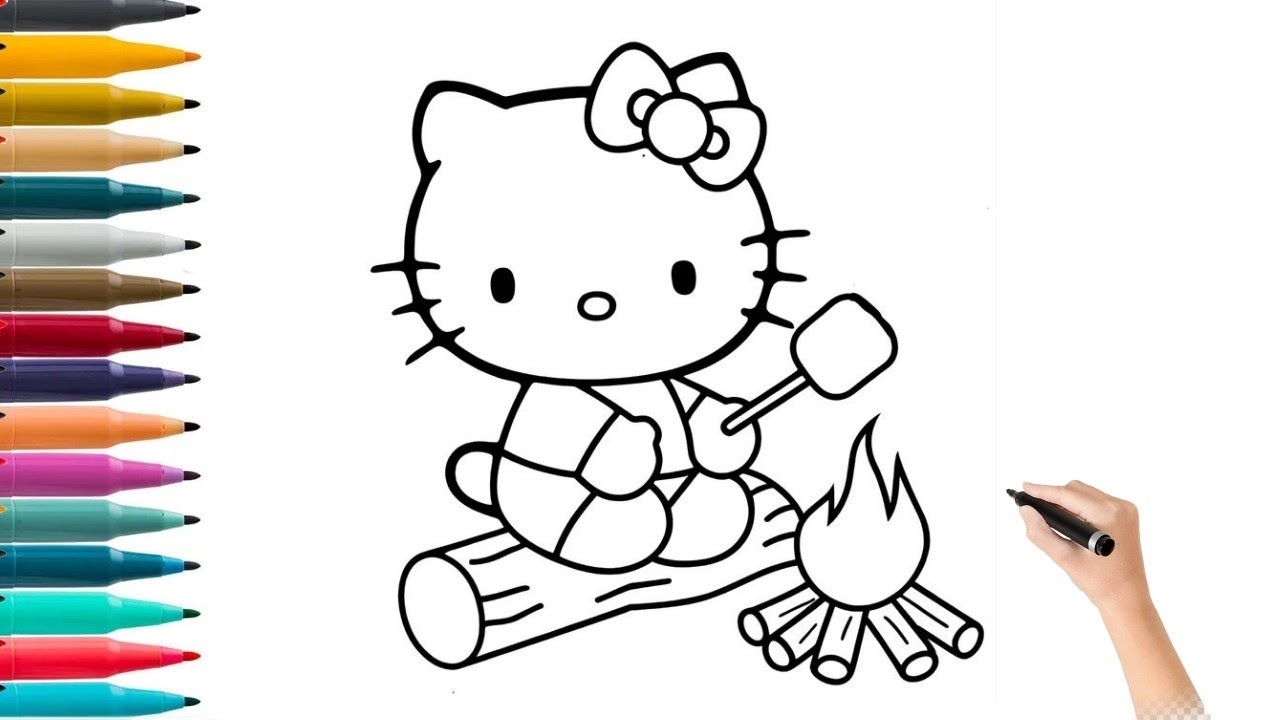 Hello Kitty Camping Drawing Cute Campfire Coloring For Kids YouTube