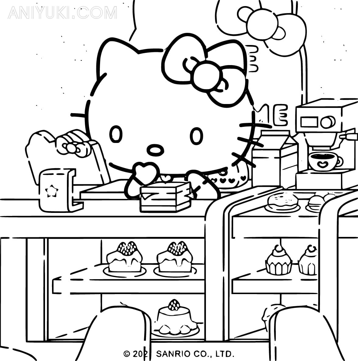 hello kitty cafe coloring sheet