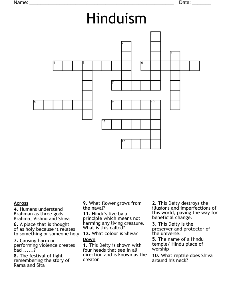 Hinduism Crossword WordMint