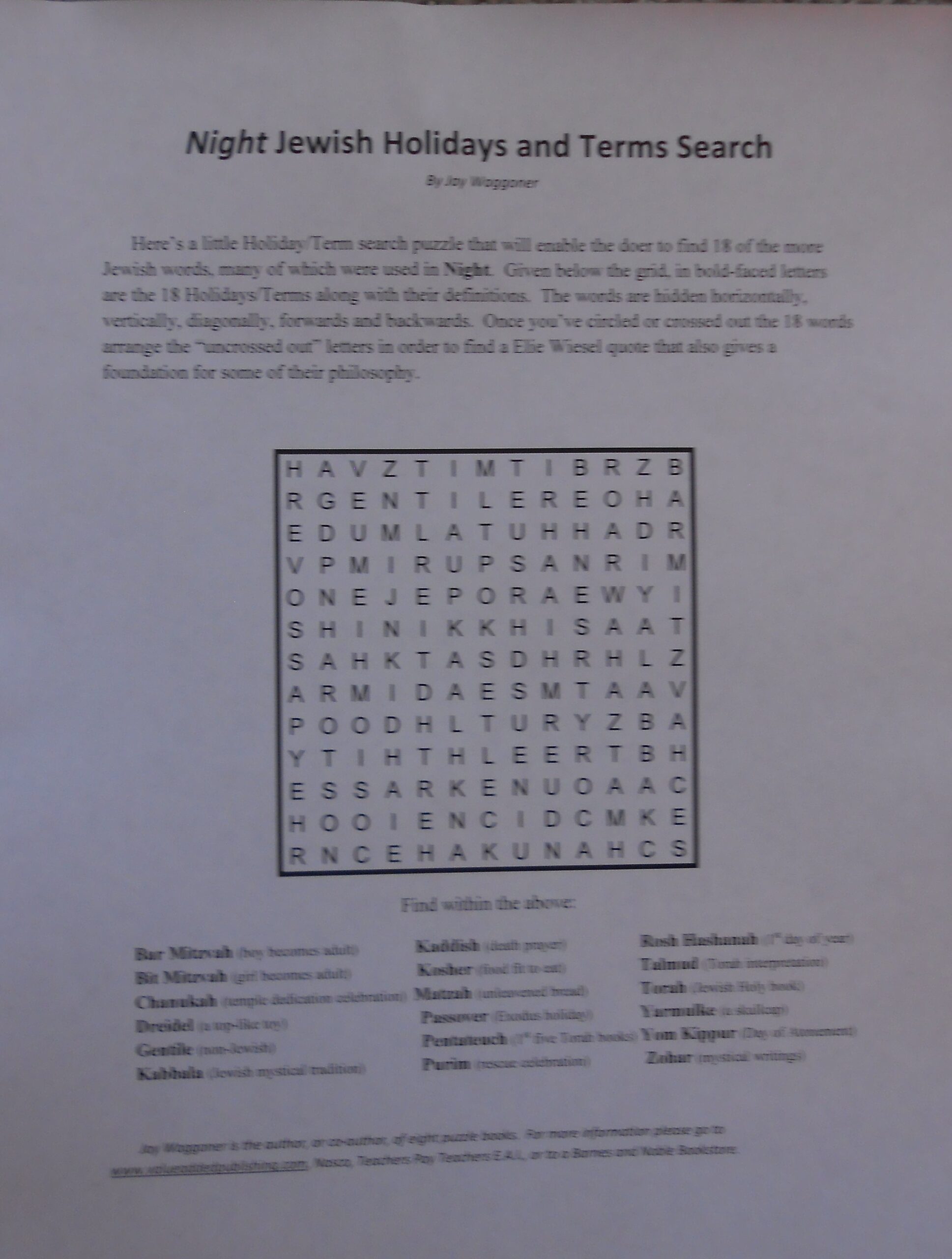 Homeschooling Literature 6 Puzzle Elie Wiesel Package night Etsy