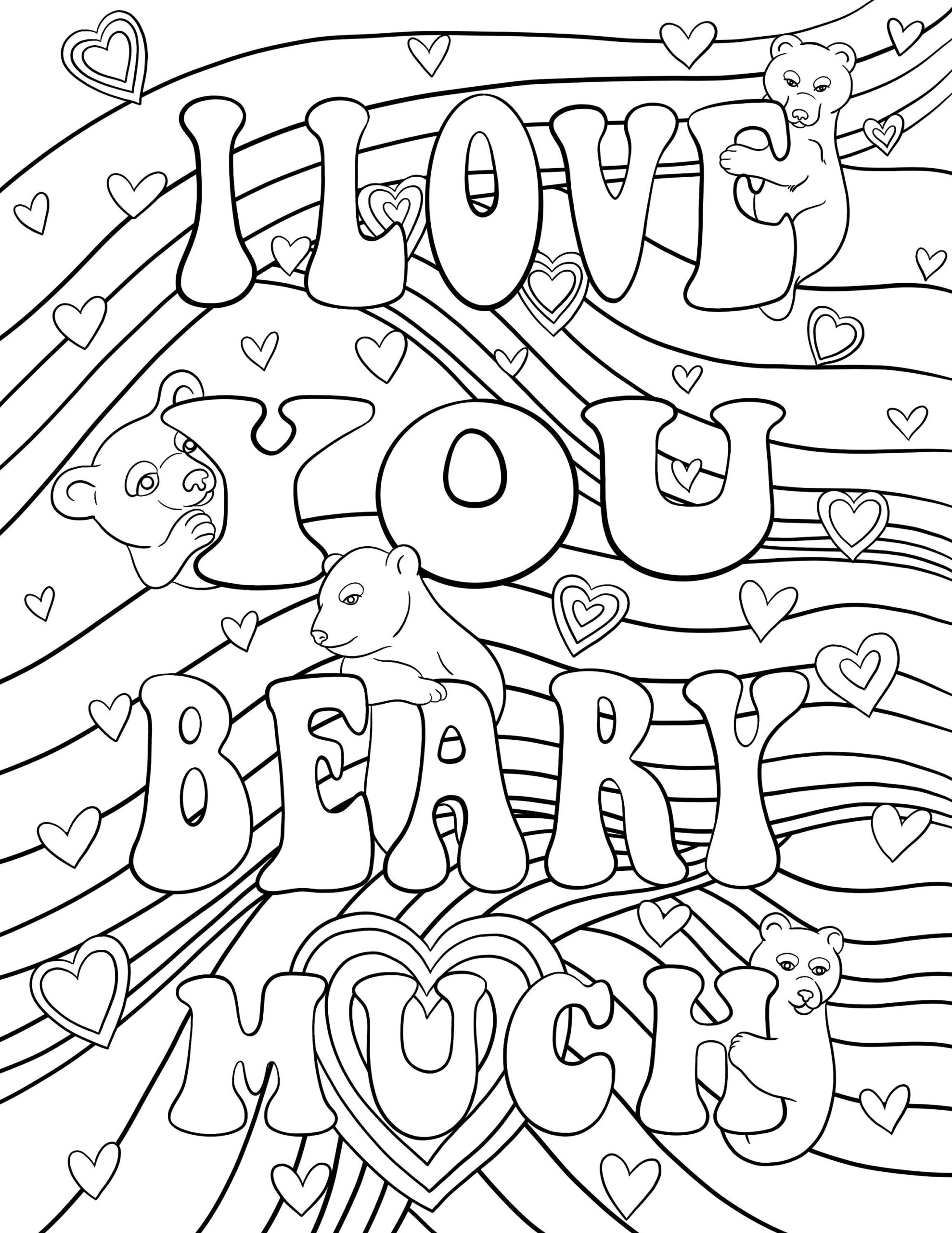 I Love You Beary Much Printable Coloring Page For Kids Adults Instant Download Etsy
