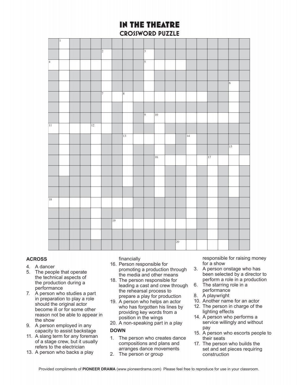 In The Theatre Crossword Puzzle