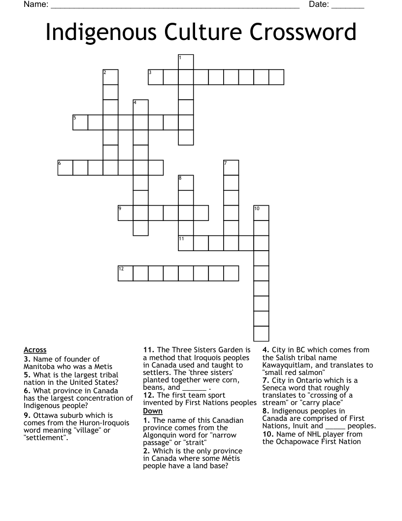 Indigenous Culture Crossword WordMint Indigenous Culture Crossword WordMint
