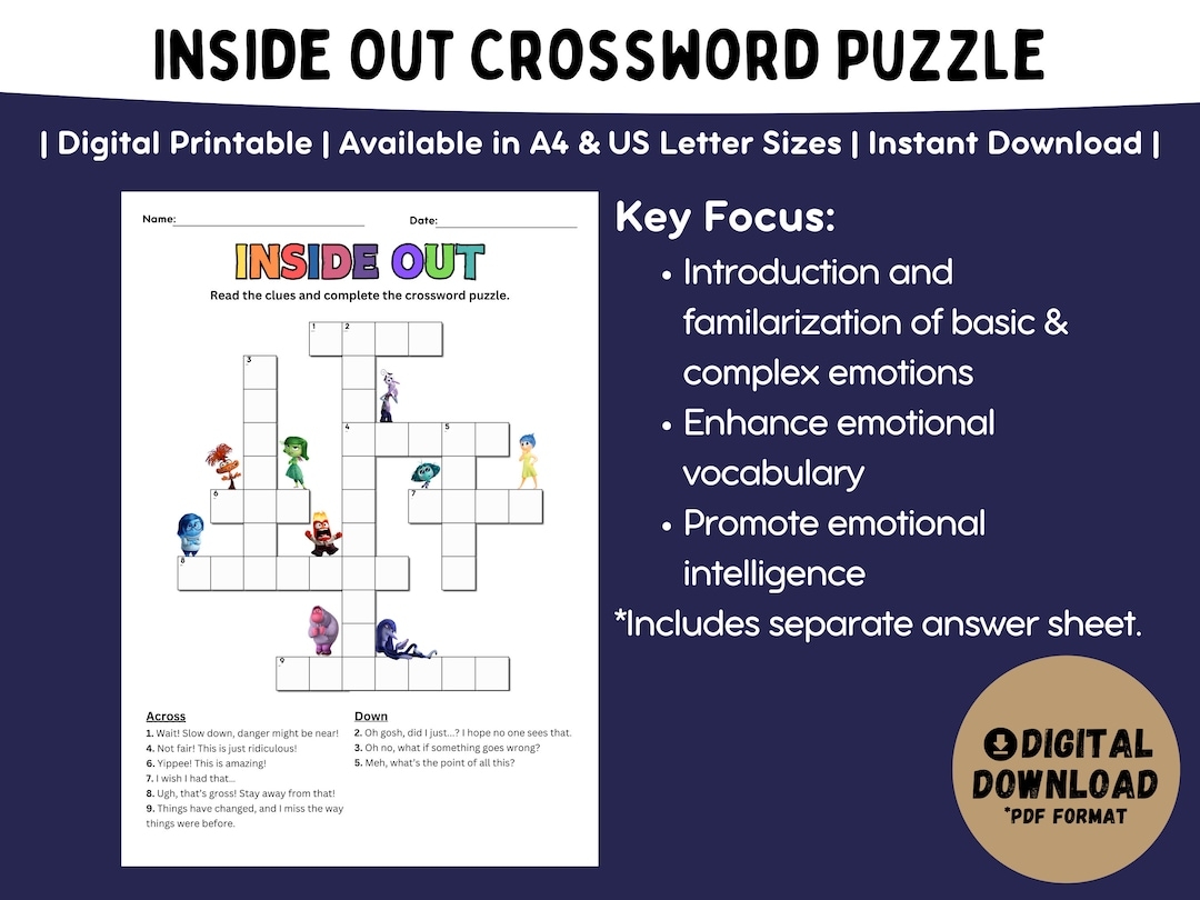 Inside Out 2 Worksheet Feelings Crossword Puzzle Activity digital Printable Etsy New Zealand Inside Out 2 Worksheet Feelings Crossword Puzzle Activity digital Printable Etsy New Zealand