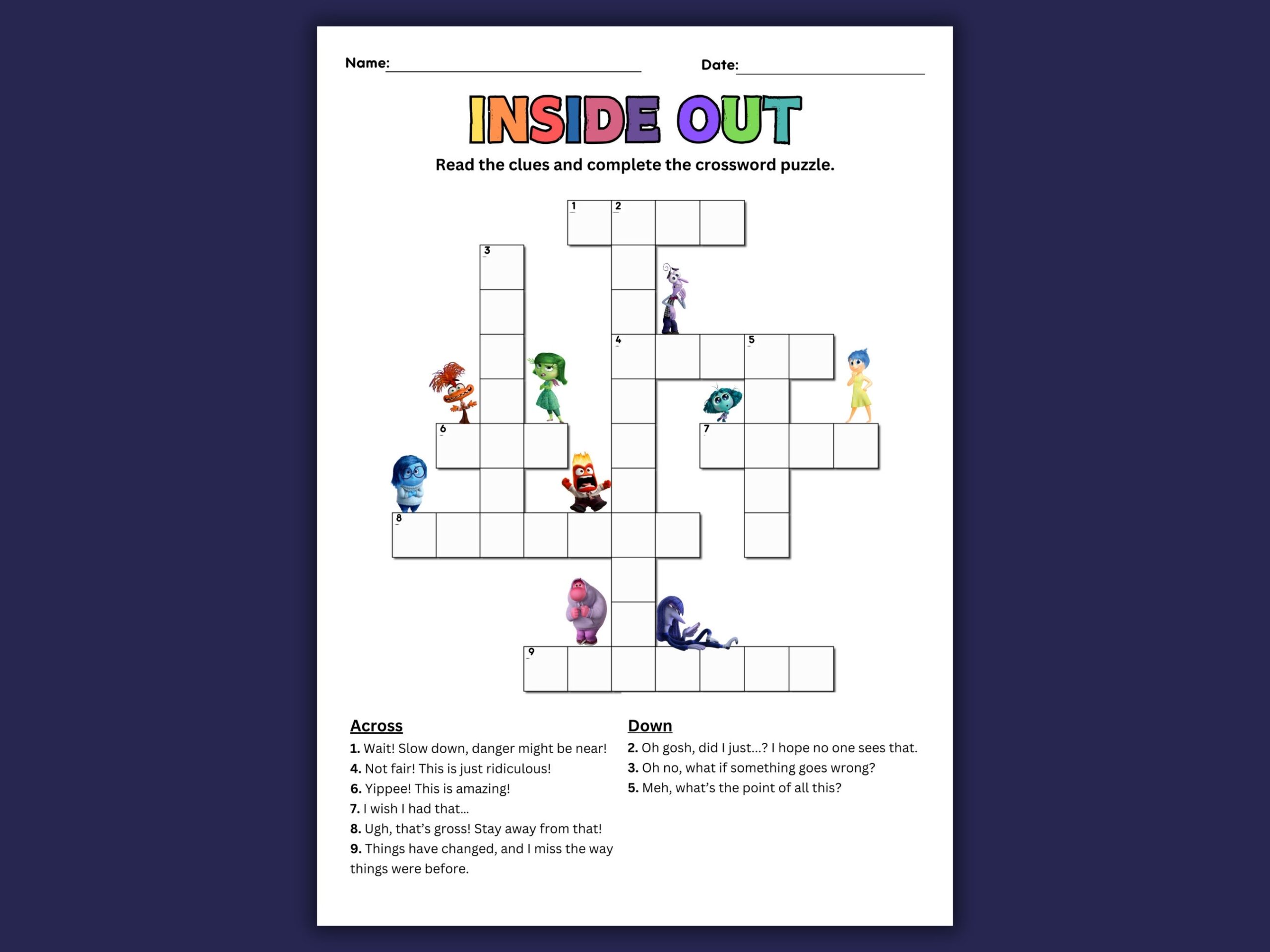 Inside Out 2 Worksheet Feelings Crossword Puzzle Activity digital Printable Etsy New Zealand Inside Out 2 Worksheet Feelings Crossword Puzzle Activity digital Printable Etsy New Zealand