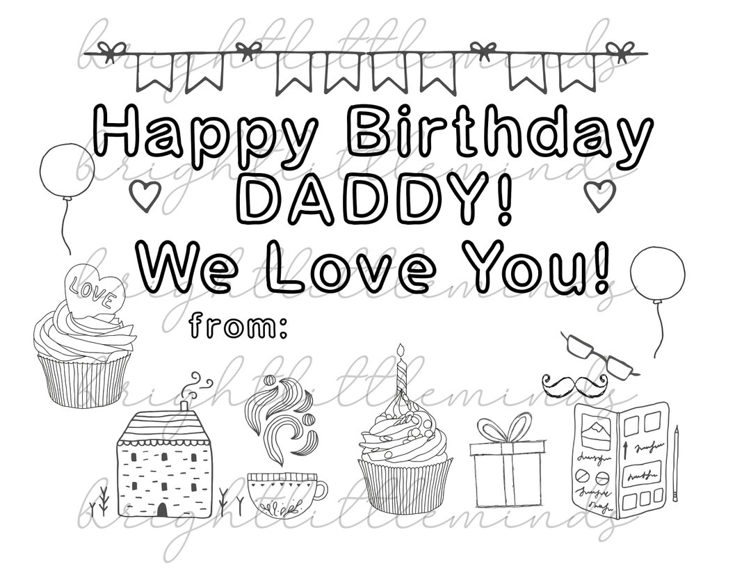 Instant Download Printable Happy Birthday Daddy DIY Kids Activity Coloring Gift Fun Card Made By Kids Letter A4 PDF Etsy