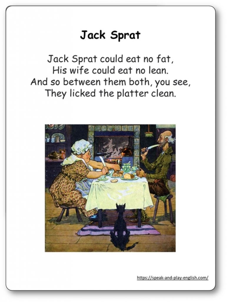Jack Sprat Nursery Rhyme Lyrics Printable Classic English Rhyme