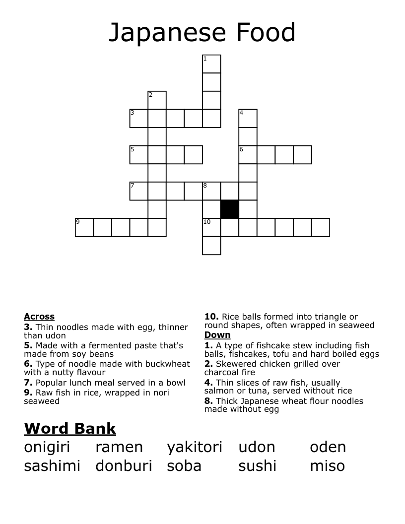Japanese Food Crossword WordMint