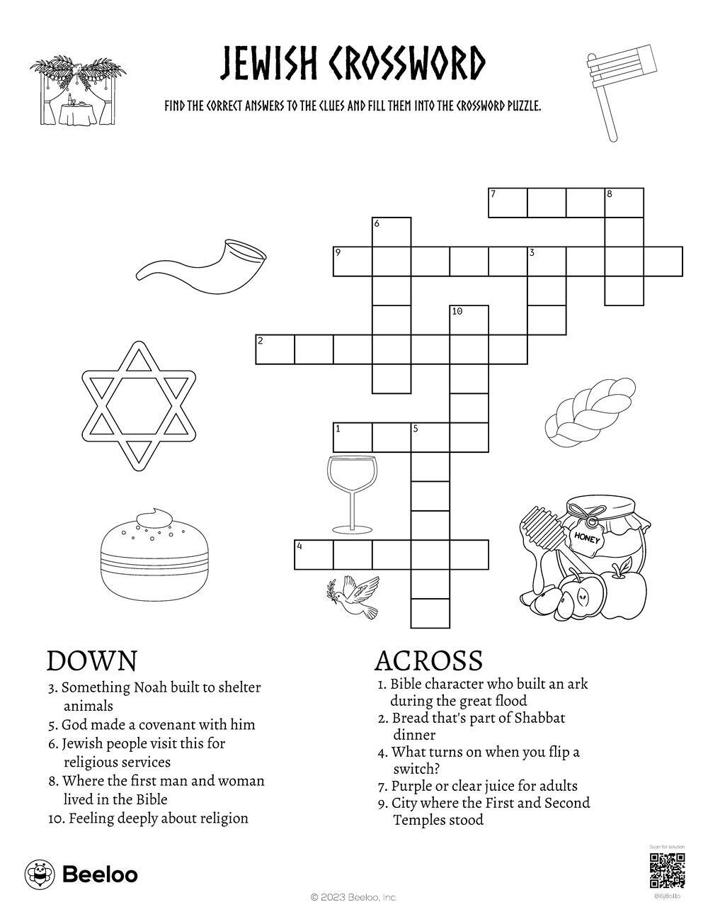 Jewish themed Crossword Puzzles Beeloo Printable Crafts And Activities For Kids