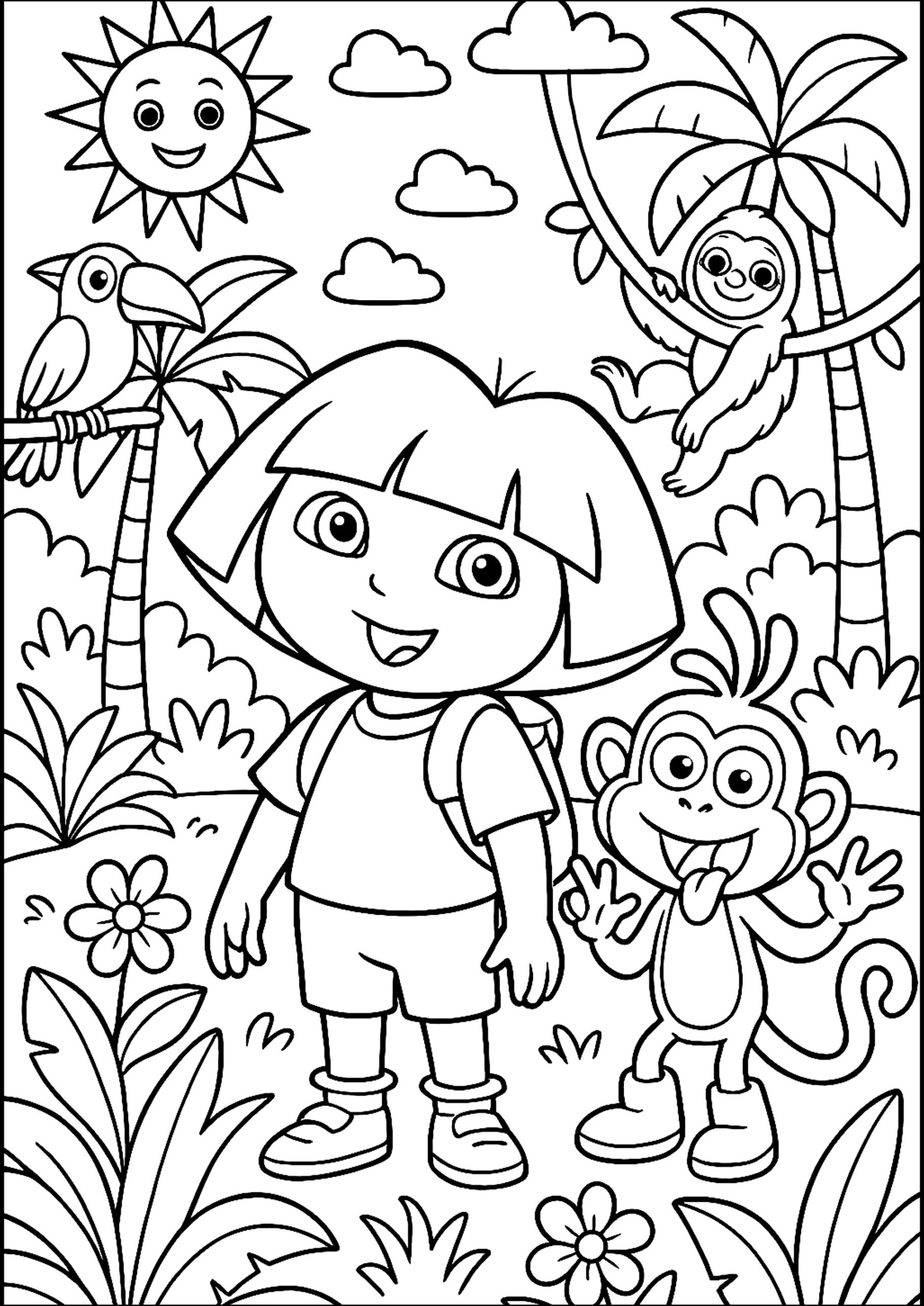 Joyful Adventure In The Jungle Dora The Explorer Coloring Pages
