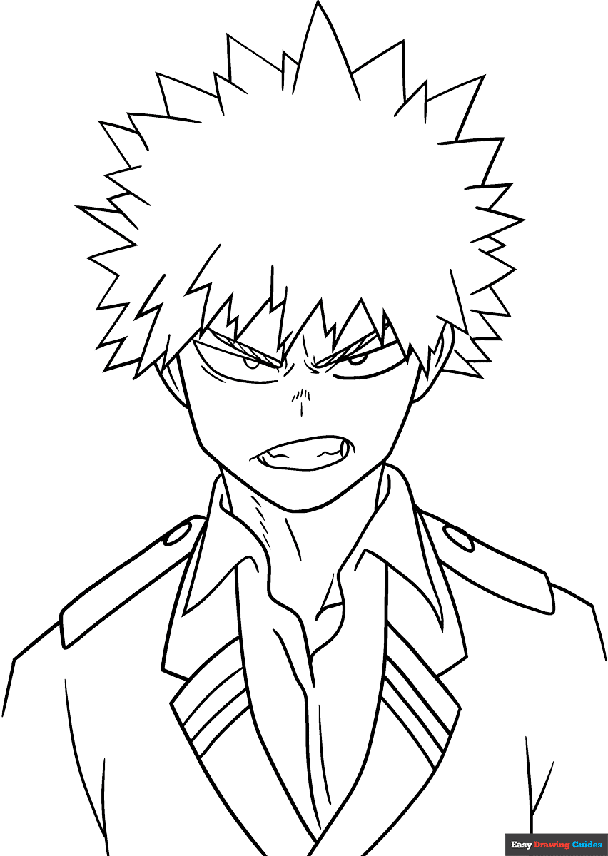 Katsuki Bakugo From MY Hero Academia Coloring Page Easy Drawing Guides