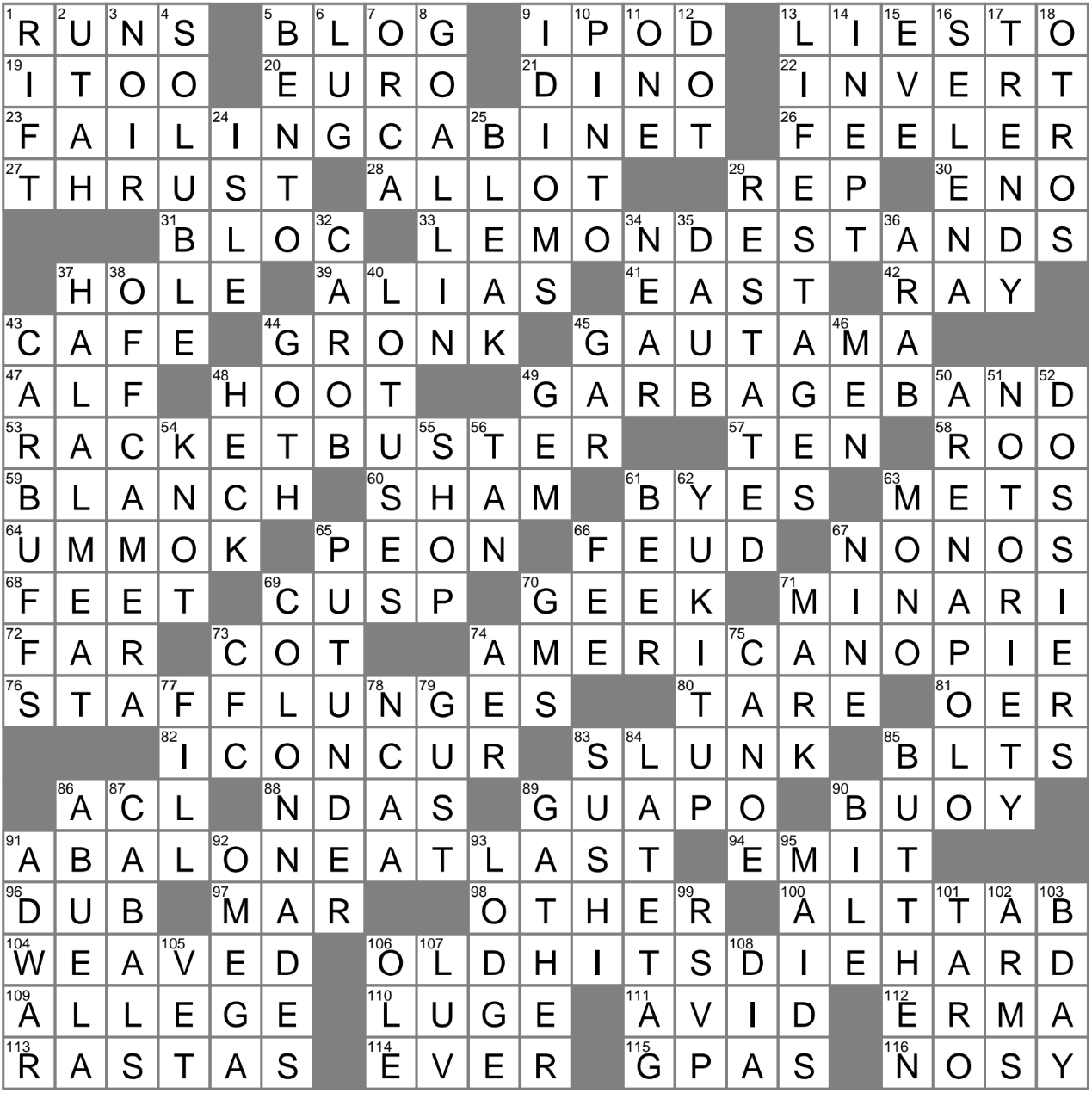 sun bloc nyt crossword