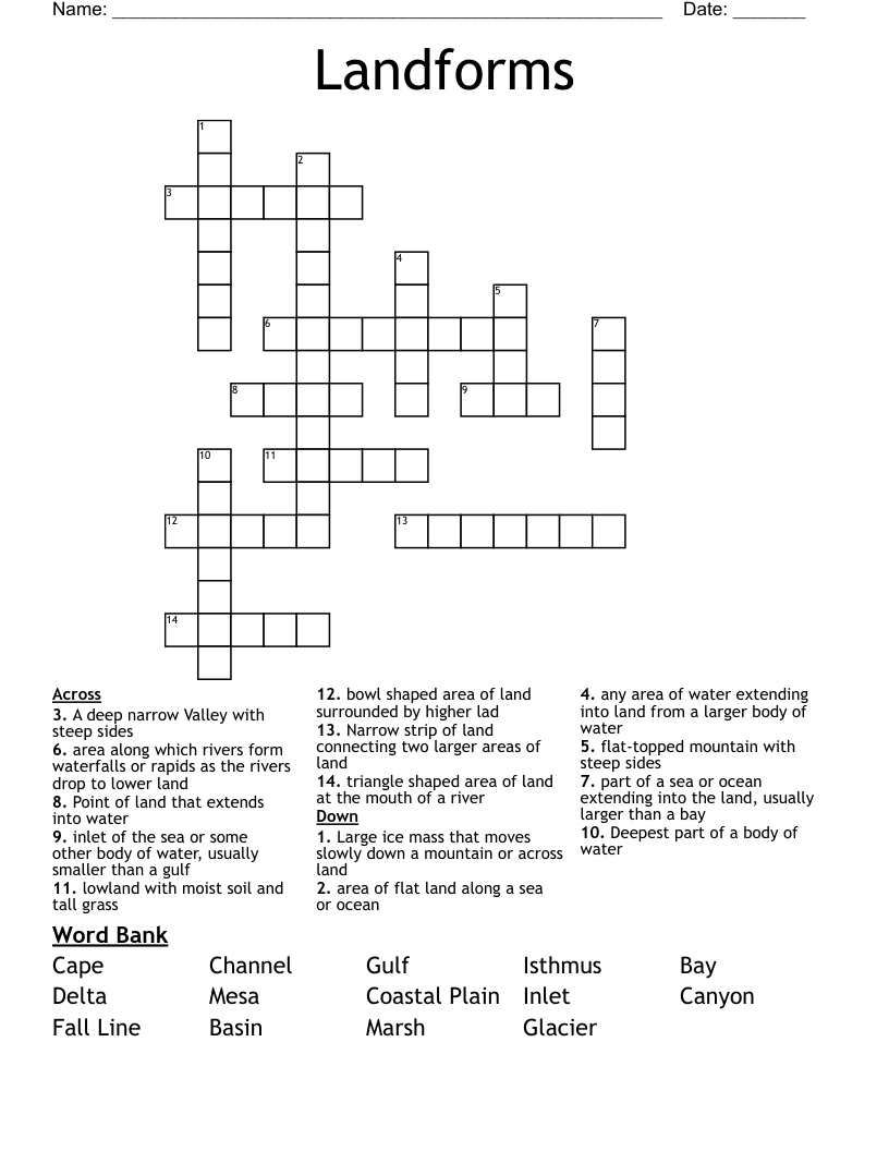 Landforms Crossword WordMint