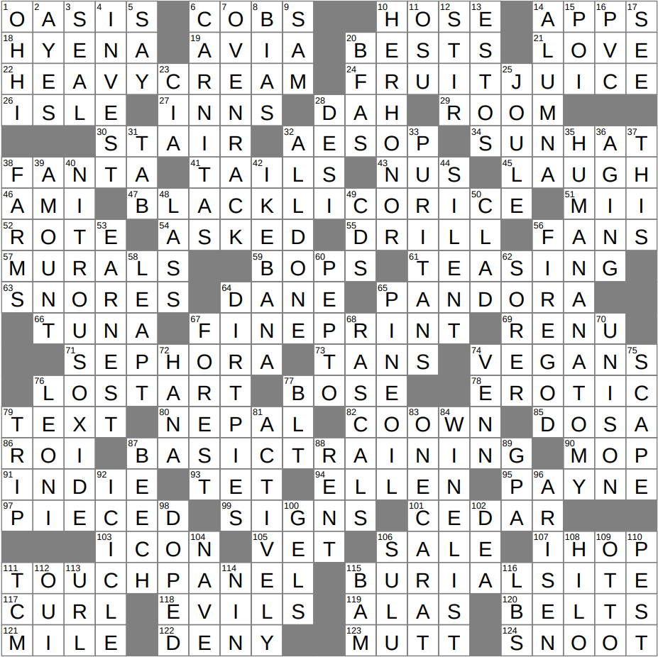 LAXCrossword Answers To The Los Angeles Times Crossword