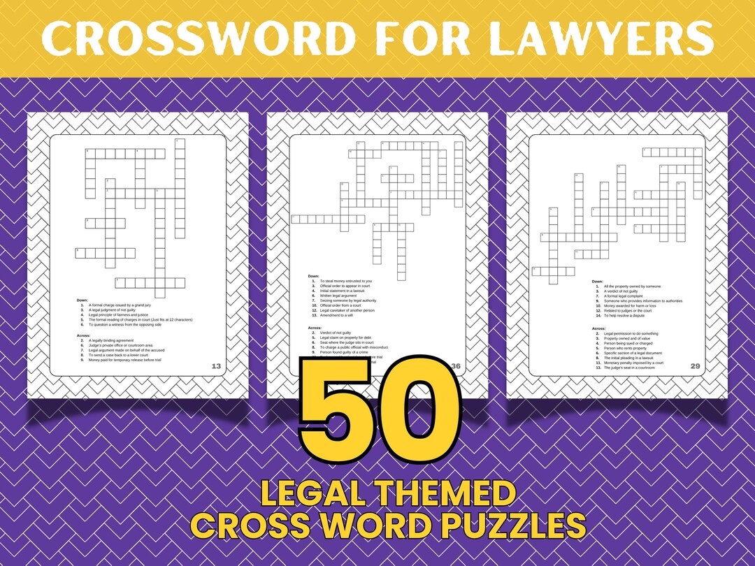 Legal Crossword Puzzles For Lawyers 50 Law themed Games PDF Download Etsy
