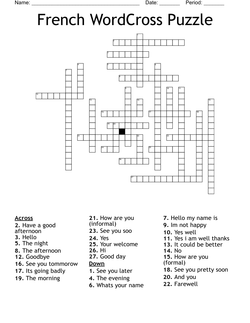 Les Salutations French Greetings Crossword WordMint