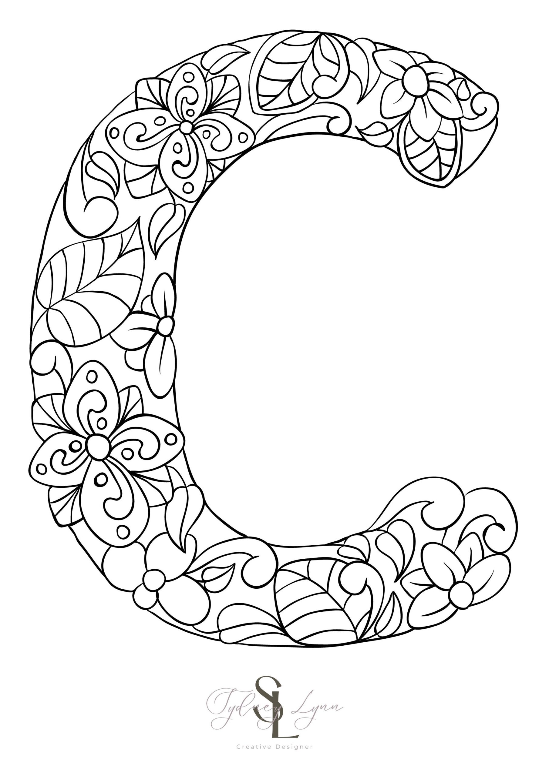 Letter c Coloring Sheet Adult Kids Anxiety Etsy