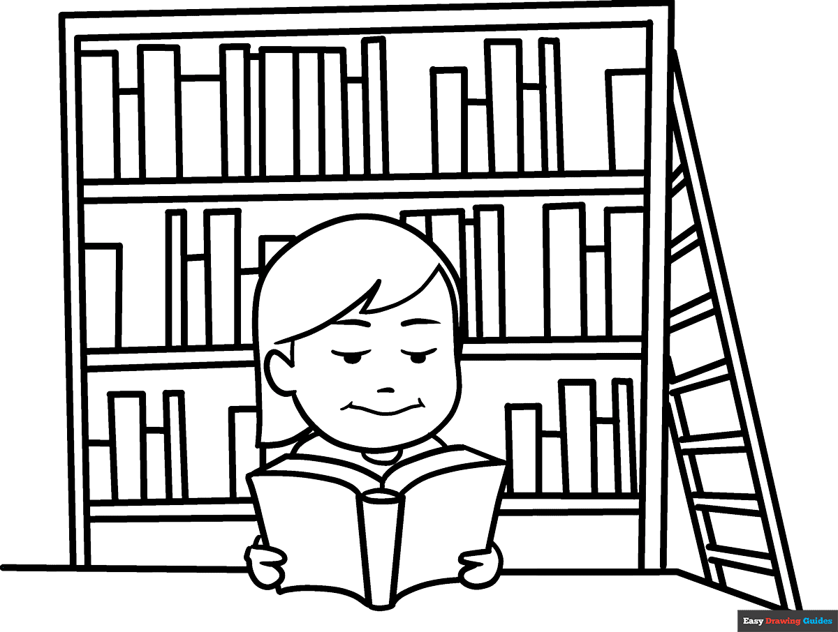 Library Coloring Page Easy Drawing Guides
