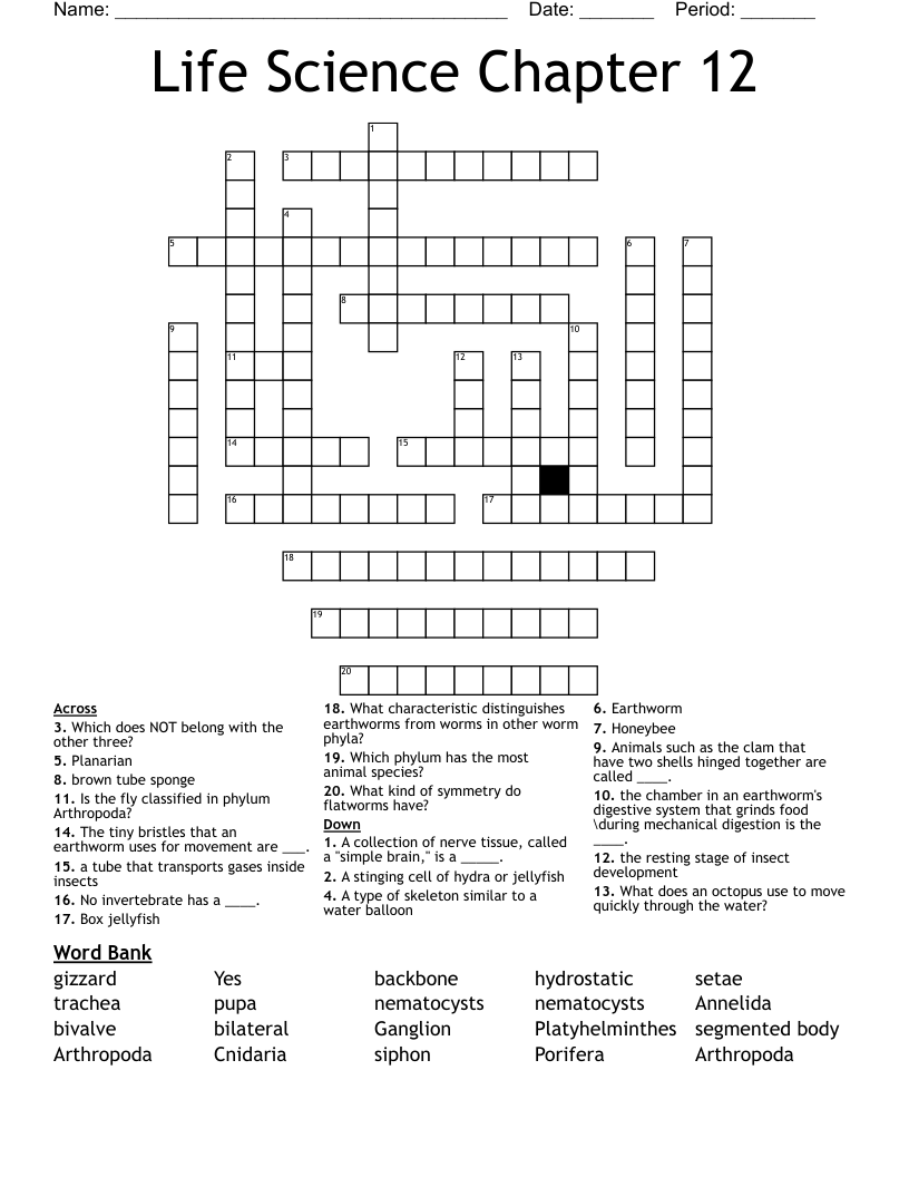 Life Science Chapter 12 Crossword WordMint