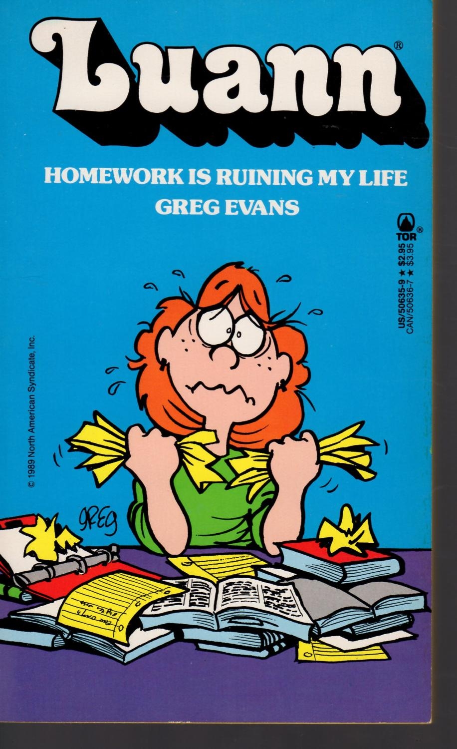 Luann Homework Is Ruining My Life By Evans Greg Near New Soft Cover 1989 First Edition Mirror Image Book