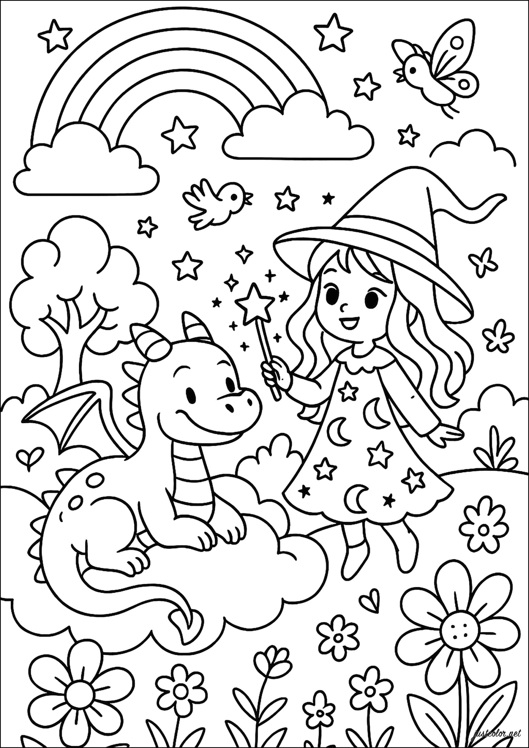 Magical Adventure Under The Rainbow Fairy Coloring Pages For Kids