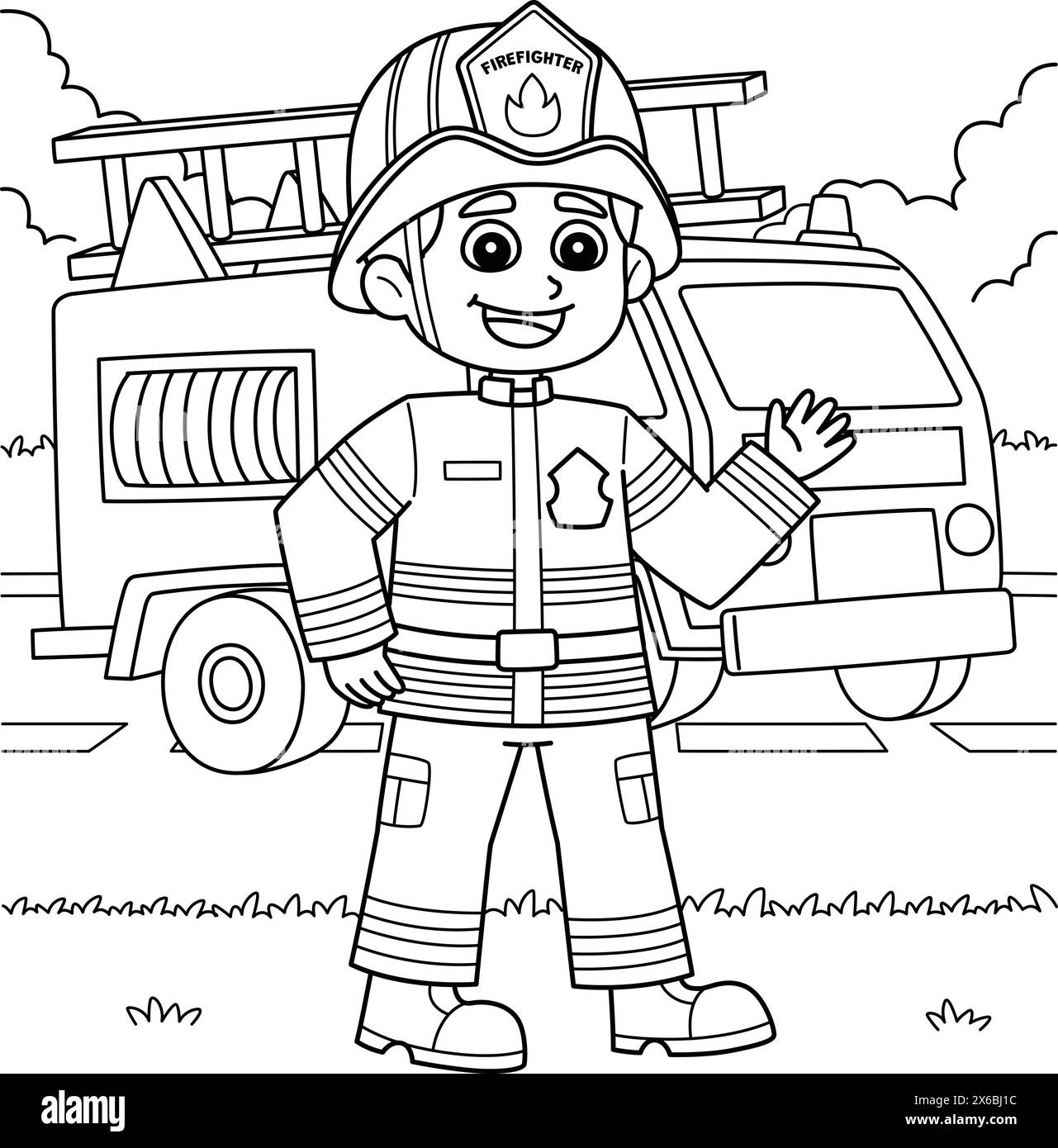 Male Firefighter Coloring Page For Kids Stock Vector Image Art Alamy Male Firefighter Coloring Page For Kids Stock Vector Image Art Alamy