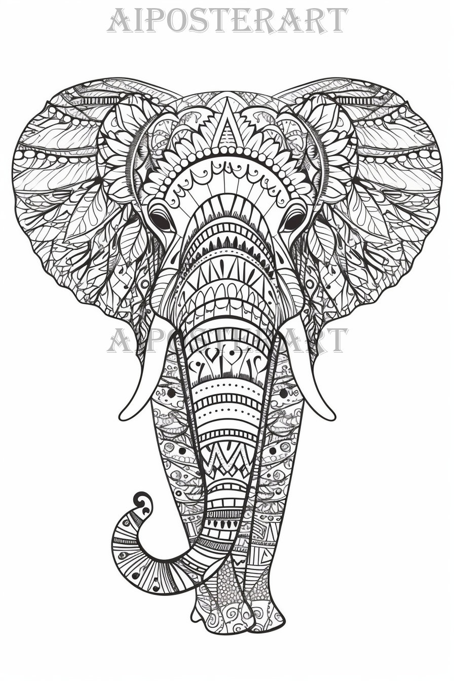 Mandala Style Elephant Coloring Page For Adults Printable Coloring Sheet Advanced Coloring Patterned Elephant High Res 5376x8064 Etsy