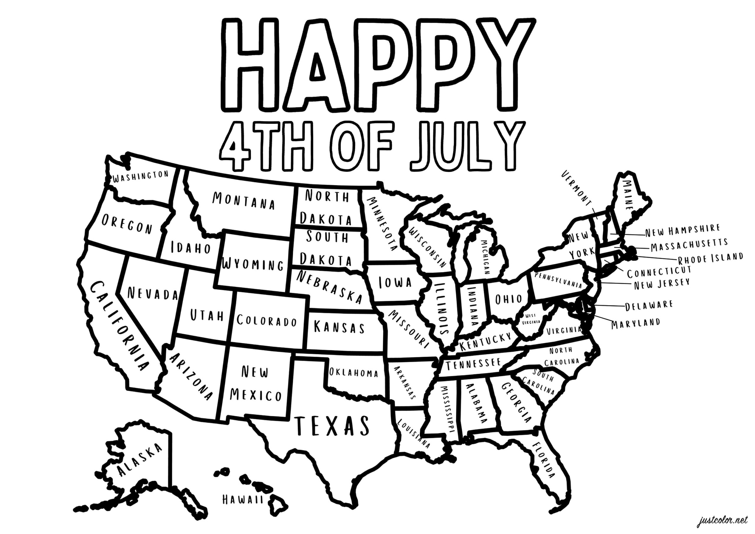 Map Of The United States To Celebrate National Day The 4th Of July Coloring Pages
