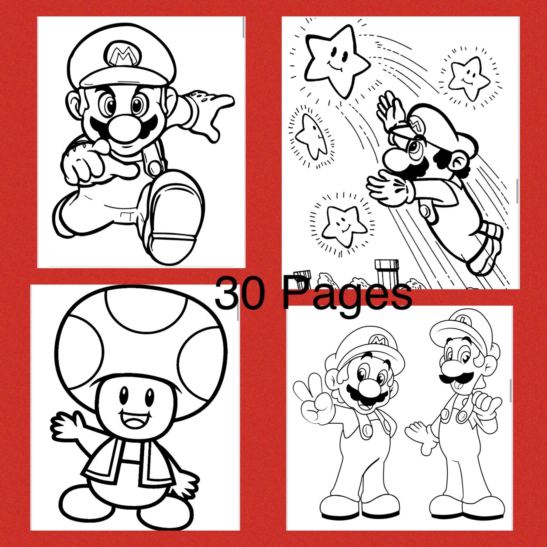 Mario Brothers Printable Coloring Pages instant Download cartoon Coloring Etsy