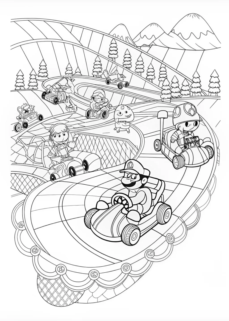 Mario On A Go Kart Adventure Coloring Page Free Printable