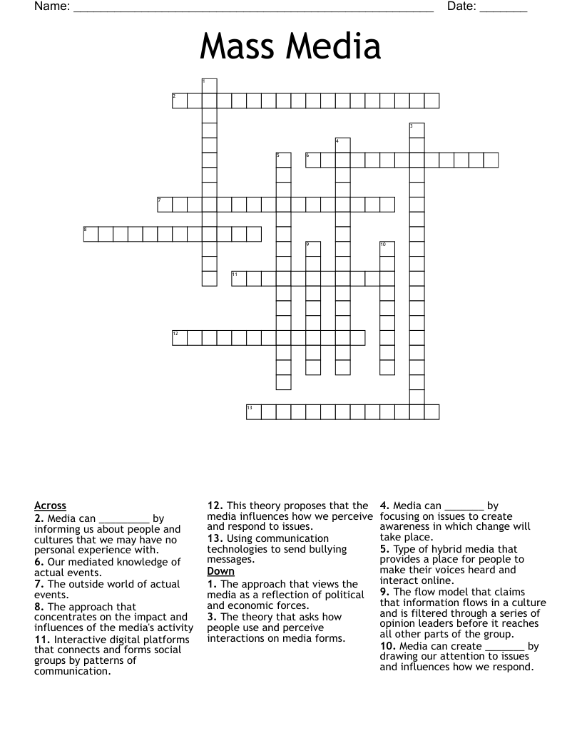 Mass Media Crossword WordMint