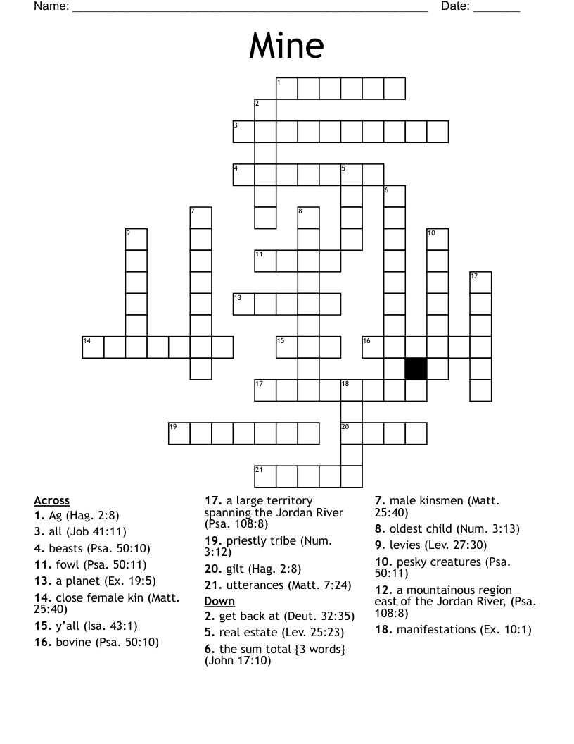 Mine Crossword WordMint Mine Crossword WordMint