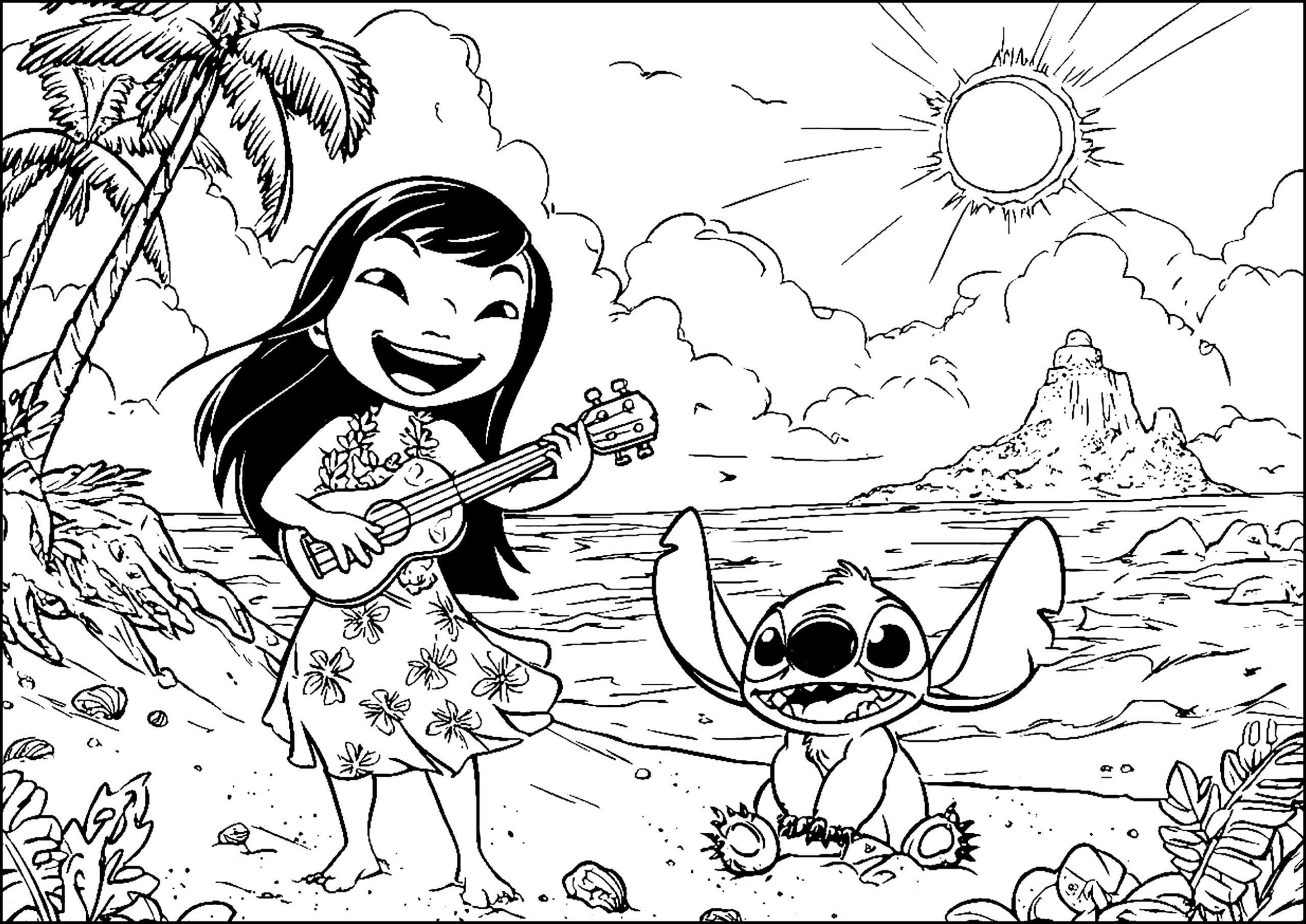 Music And Joy Under The Sun Lilo And Stitch Coloring Pages