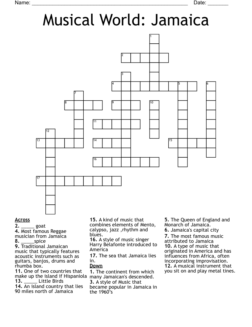 Musical Genres Crossword WordMint