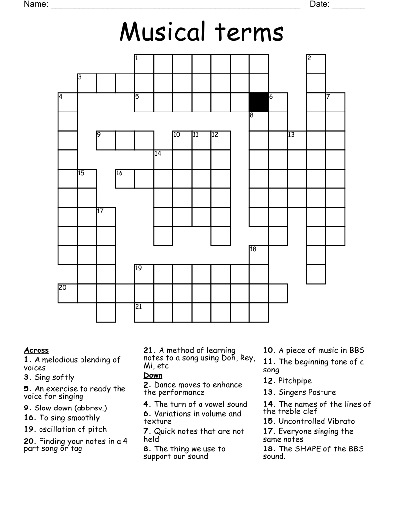 Musical Terms Crossword WordMint
