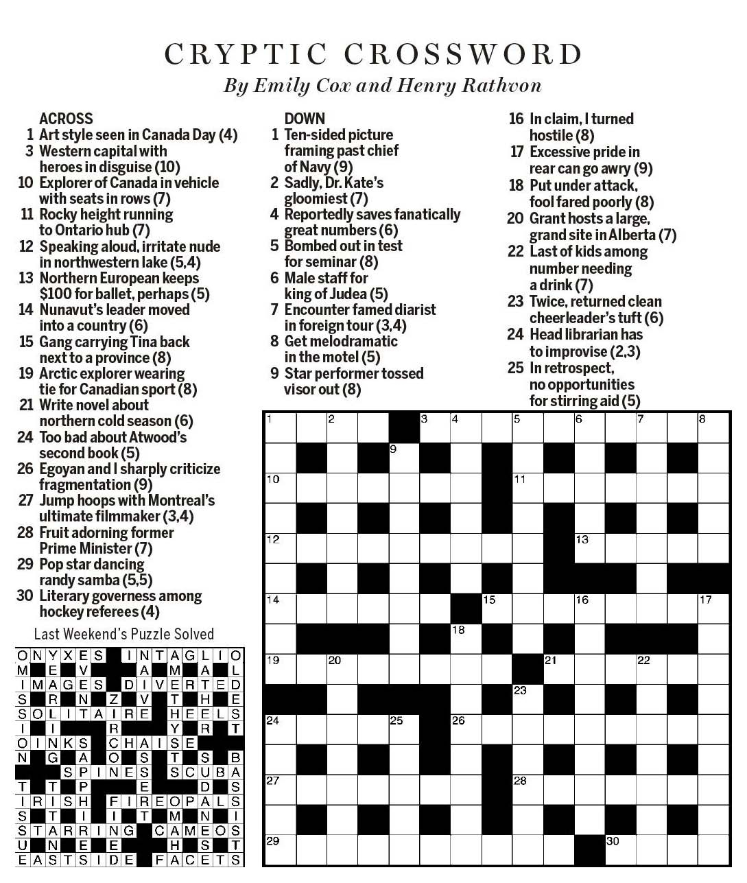 National Post Cryptic Crossword Forum Saturday June 30 2018 O Canada