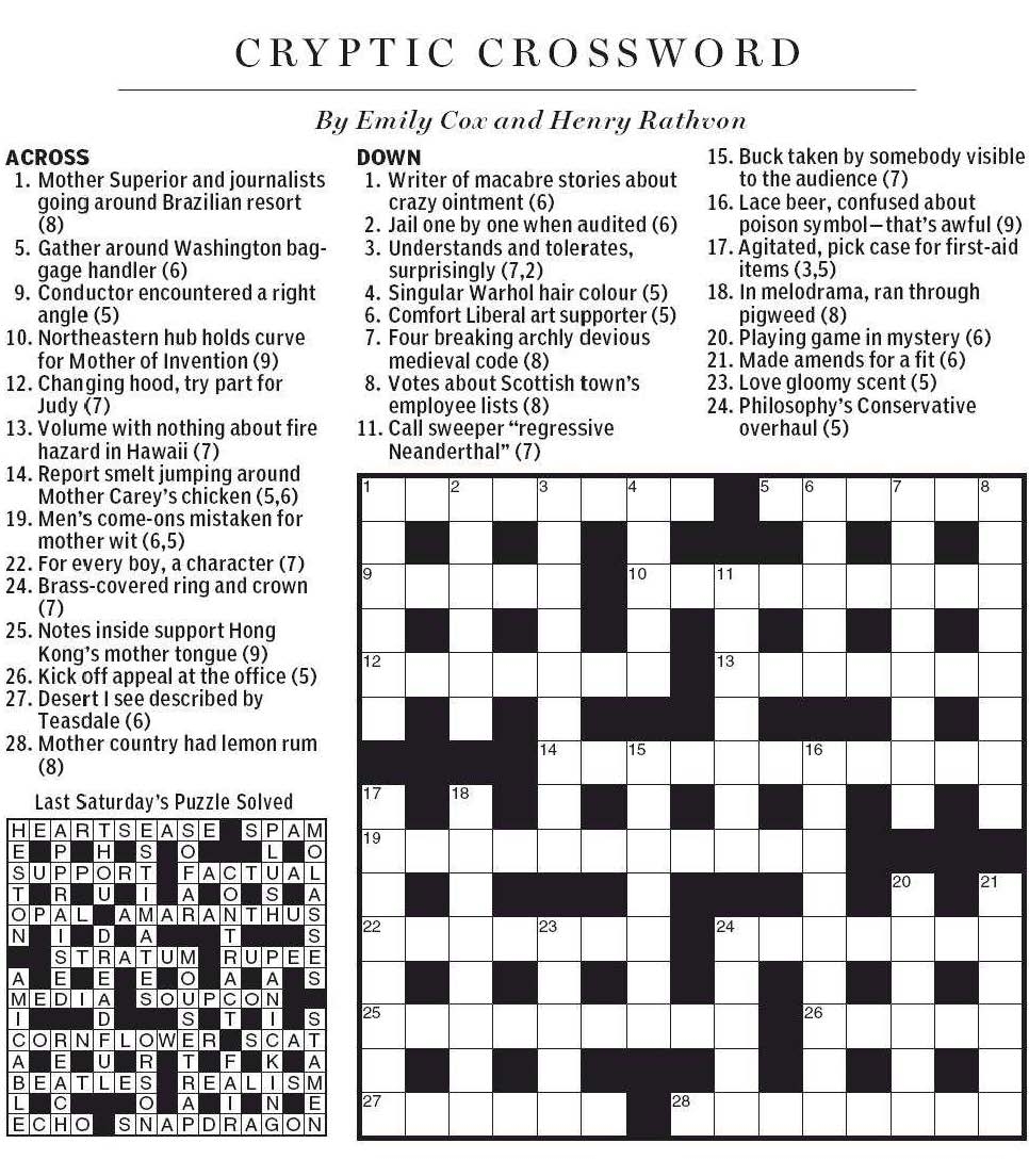 National Post Cryptic Crossword Forum Saturday May 12 2012 Happy Mother s Day