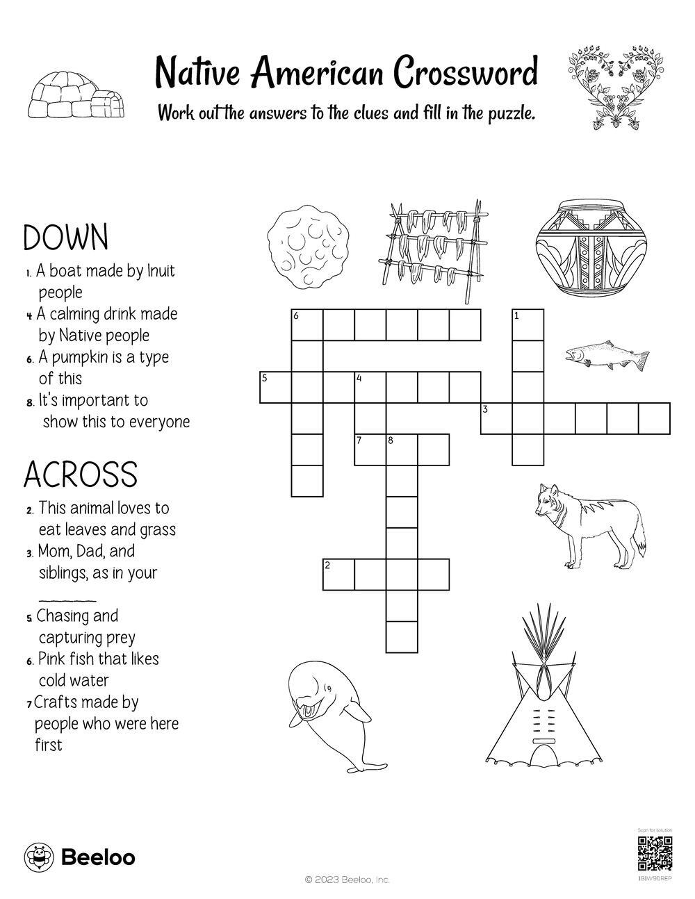 Native American Crossword Beeloo Printable Crafts And Activities For Kids