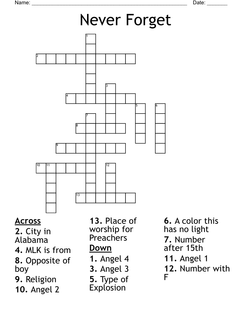 Never Forget Crossword WordMint